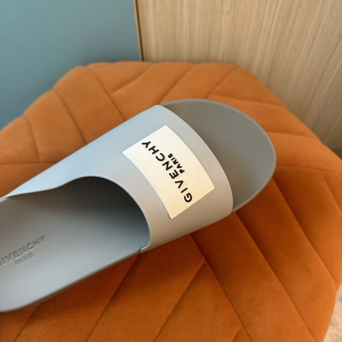 Gray Slide Sandals with Orange Accent - Right side view