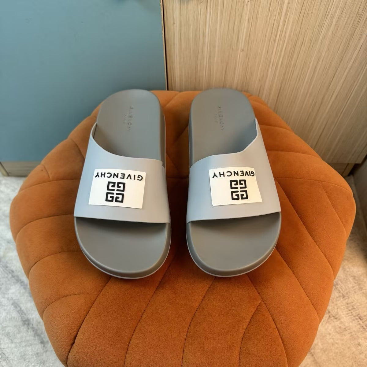 Gray Slide Slippers with Embossed Sole - Main view