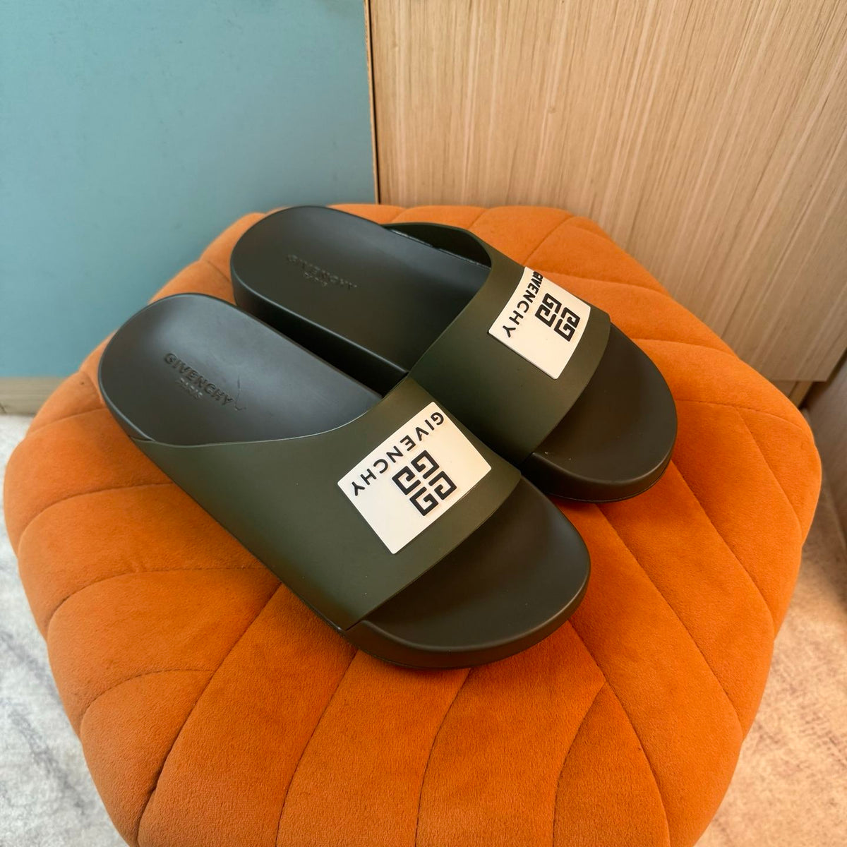 Olive Green Open-Toe Slippers with Strap - Outsole view