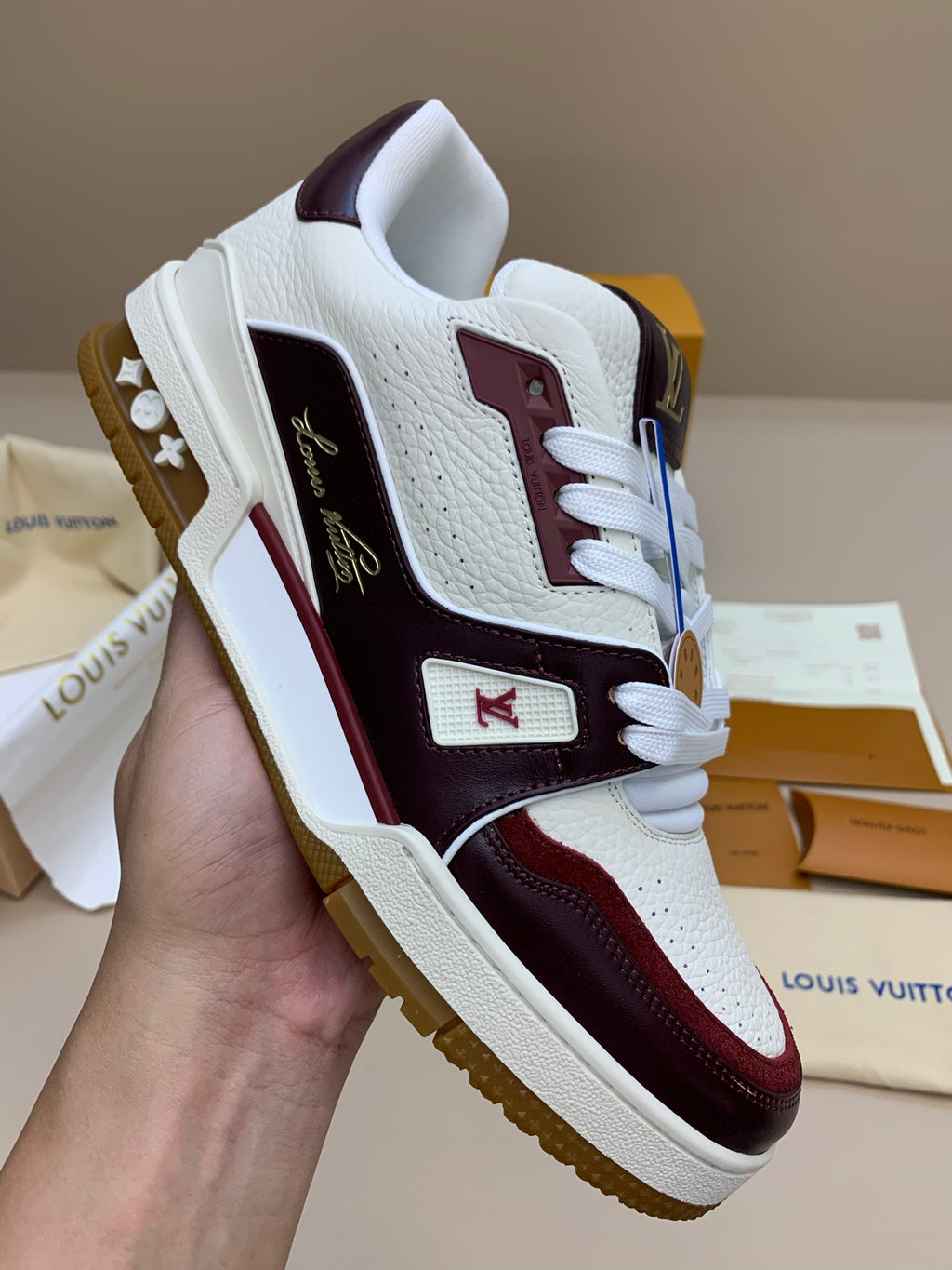 Low-Top Leather Sneakers with Perforated Toe