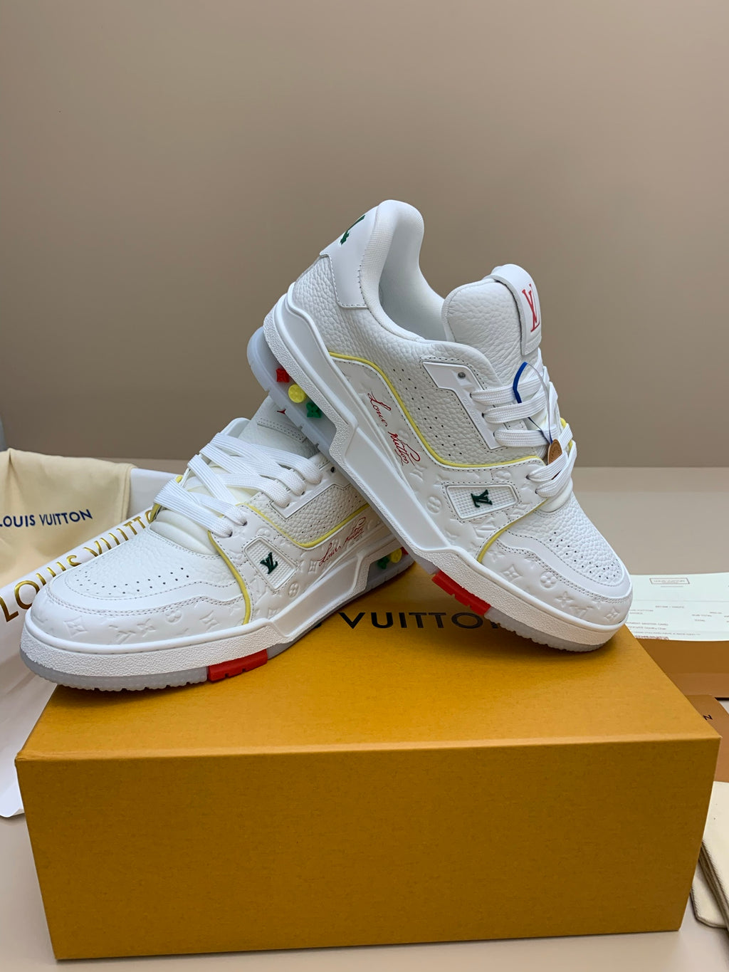 White Low-Top Sneakers with Colorful Sole