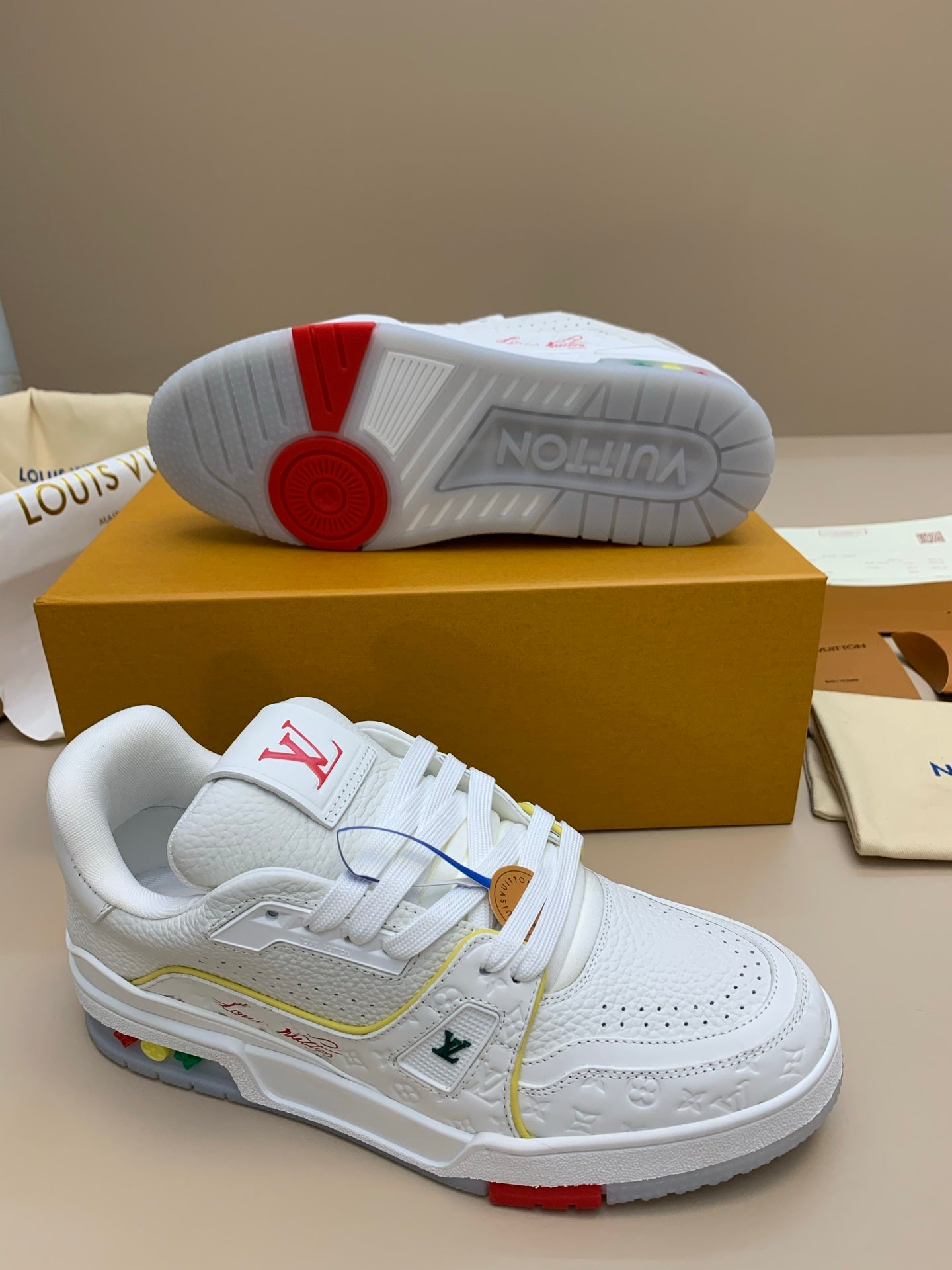 White Low-Top Sneakers with Colorful Sole