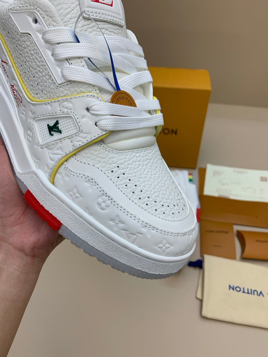 White Low-Top Sneakers with Colorful Sole
