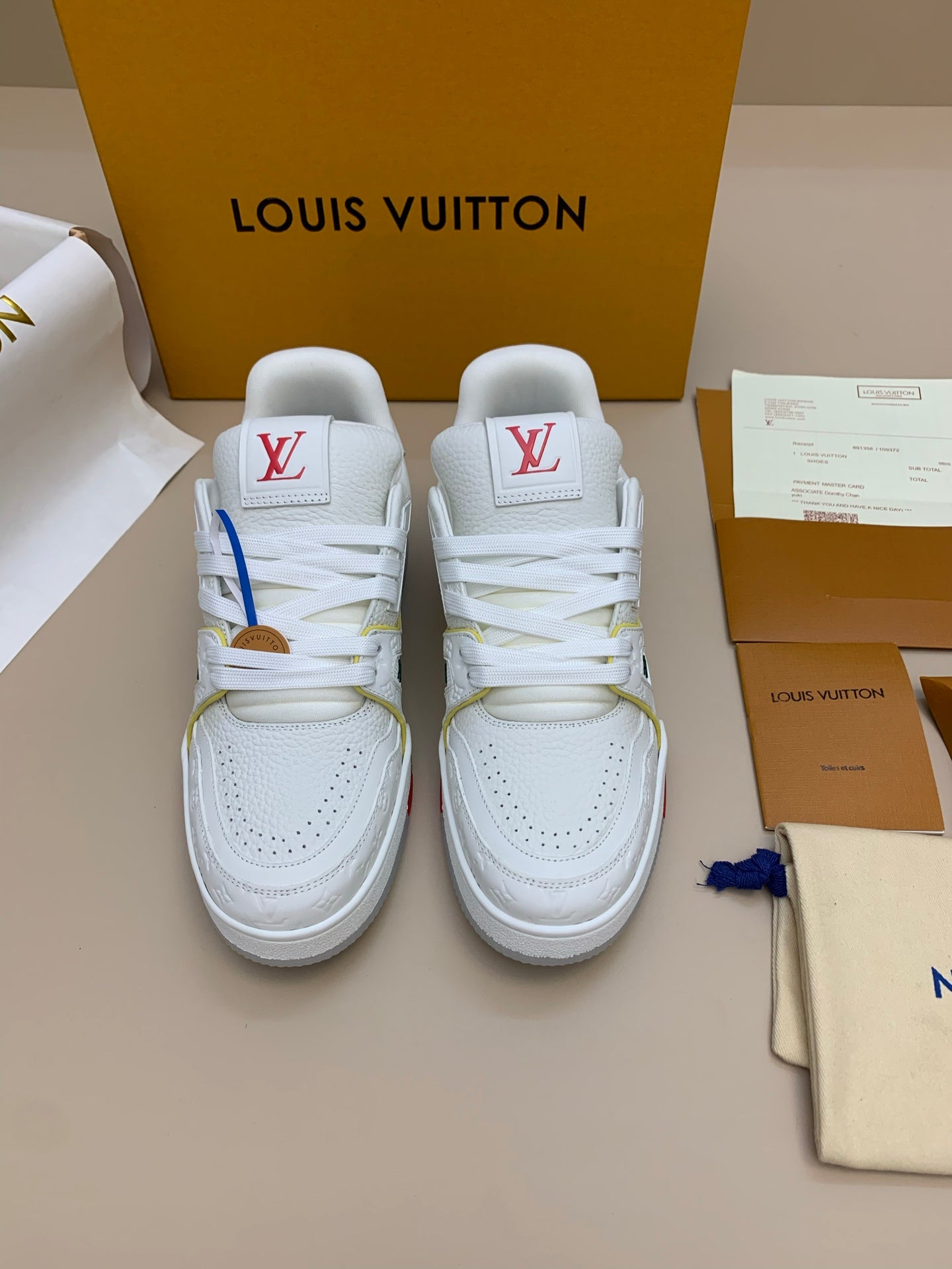White Low-Top Sneakers with Colorful Sole