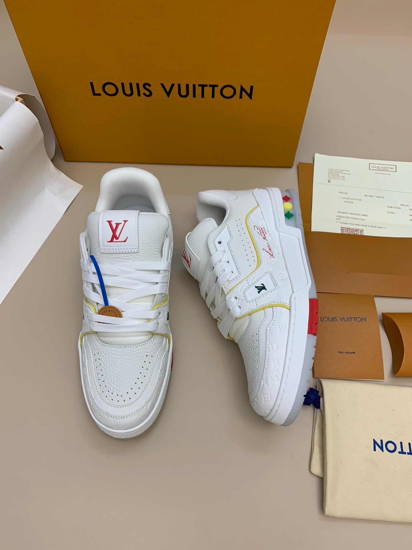 White Low-Top Sneakers with Colorful Sole