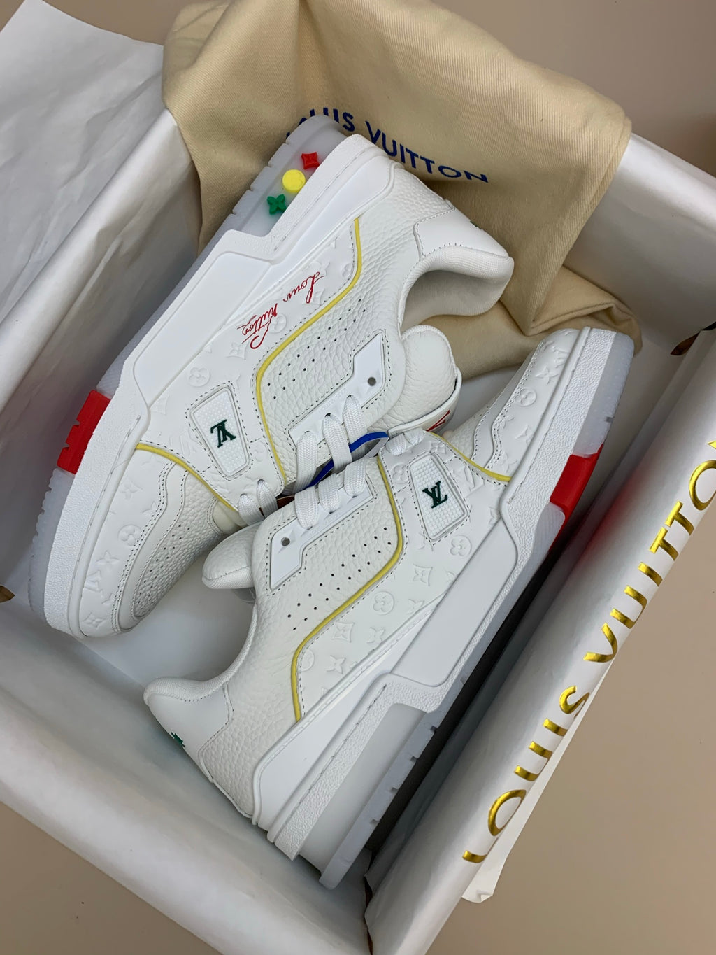 White Low-Top Sneakers with Colorful Sole