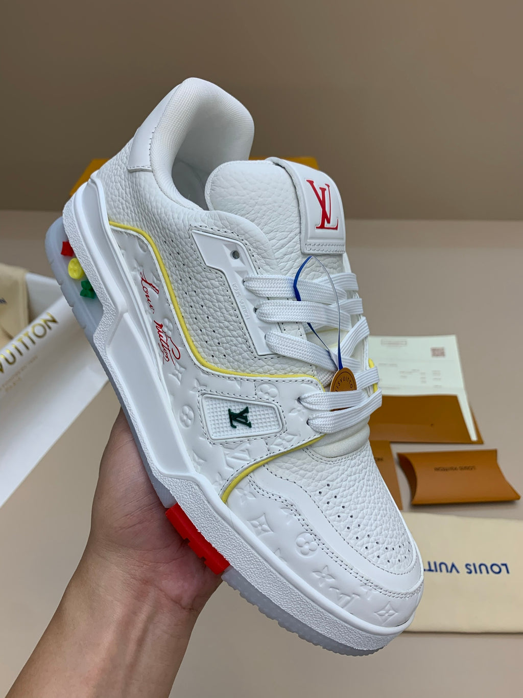 White Low-Top Sneakers with Colorful Sole