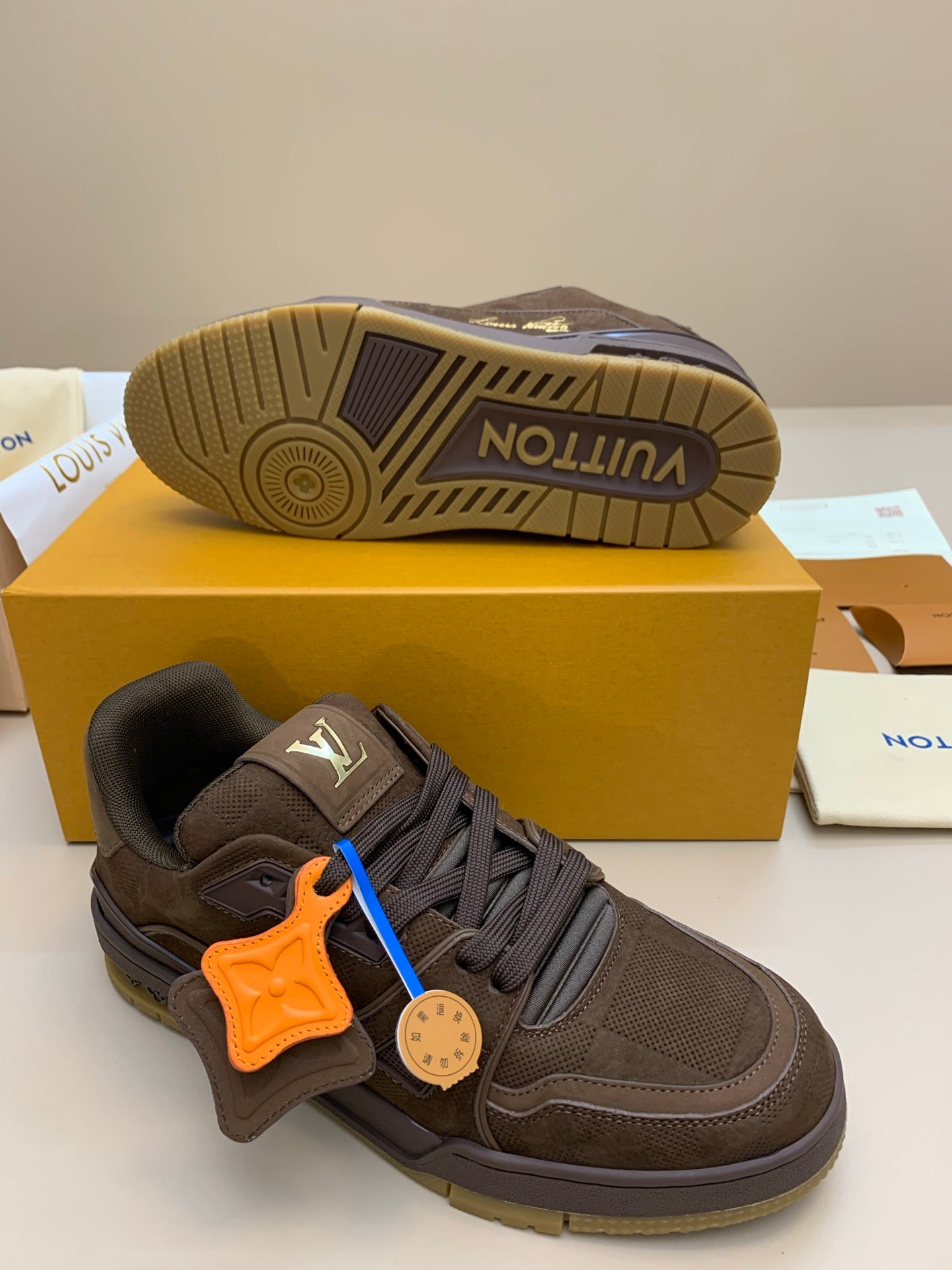 Brown Suede and Mesh Sneaker with Thick Sole