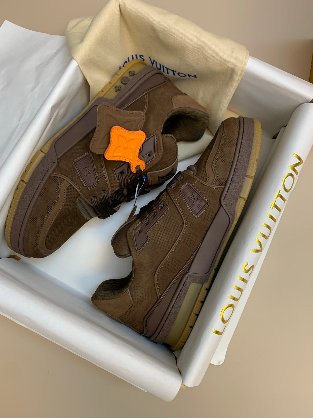 Brown Suede and Mesh Sneaker with Thick Sole