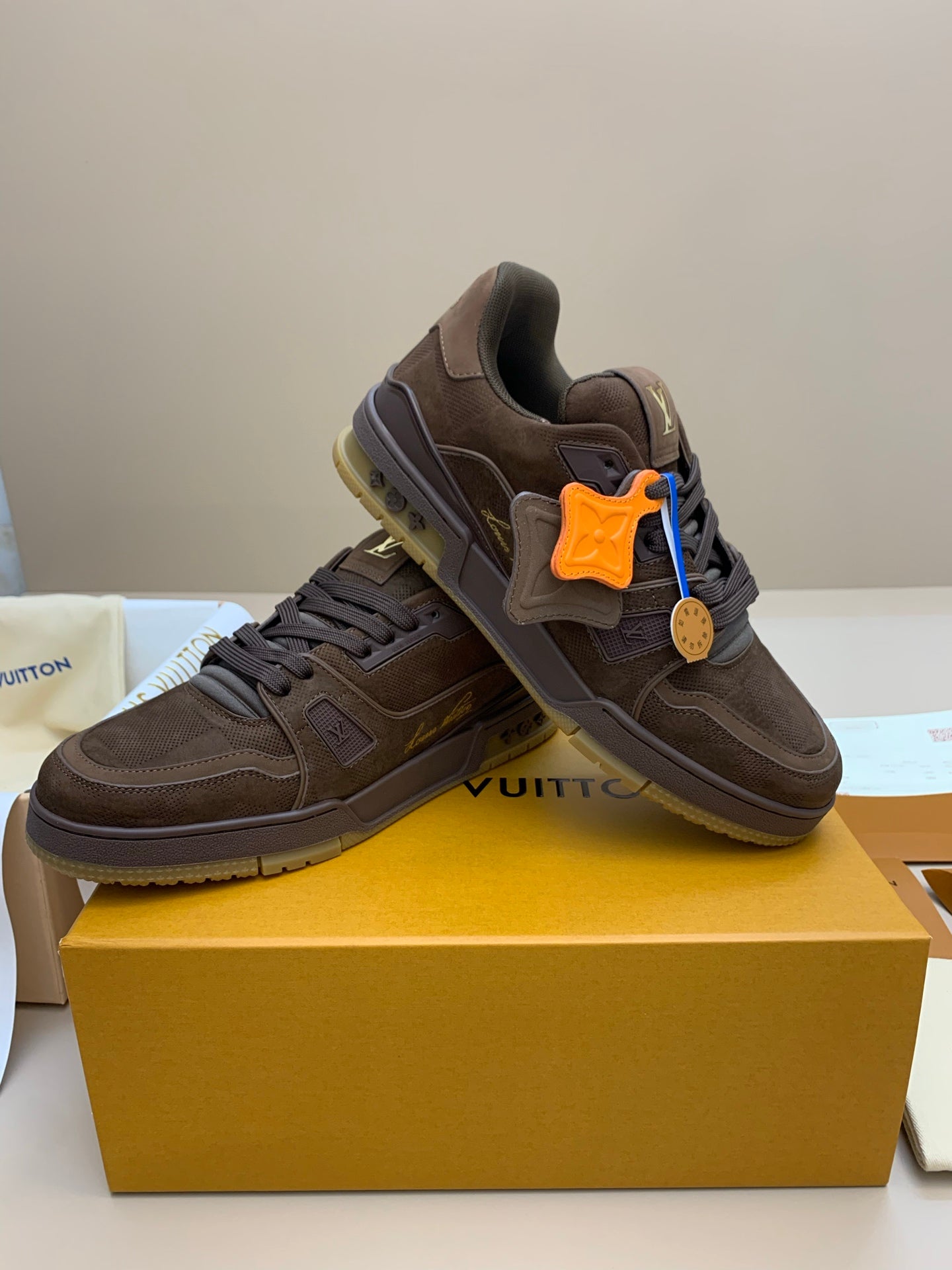 Brown Suede and Mesh Sneaker with Thick Sole
