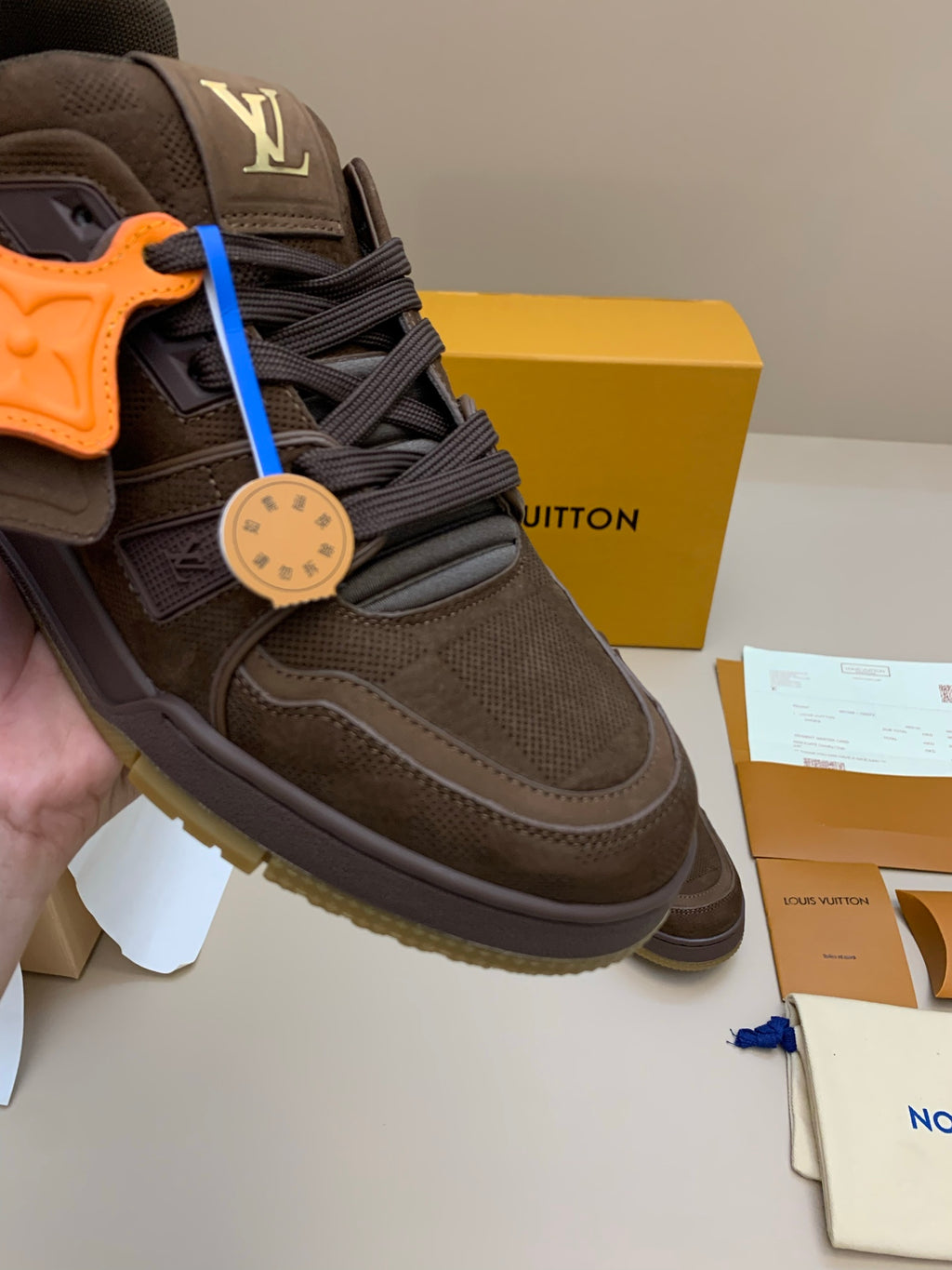 Brown Suede and Mesh Sneaker with Thick Sole