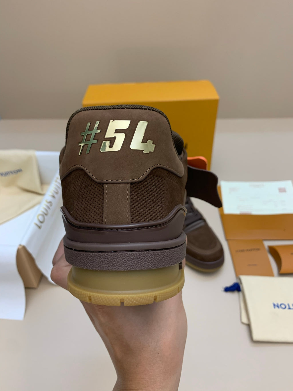 Brown Suede and Mesh Sneaker with Thick Sole