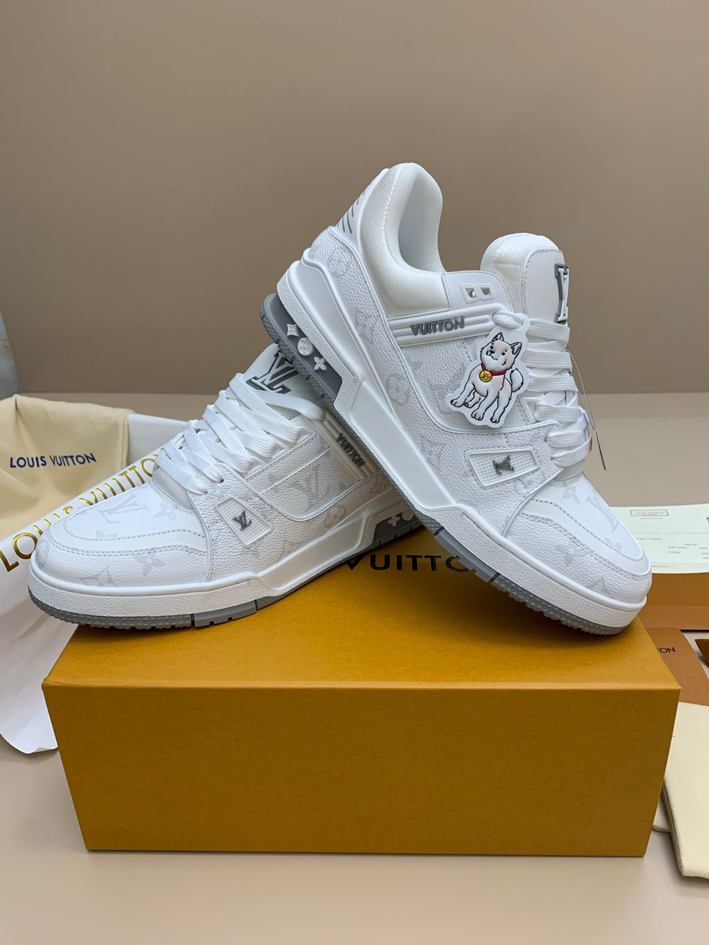 White and Gray Casual Sneakers with Patterned Upper