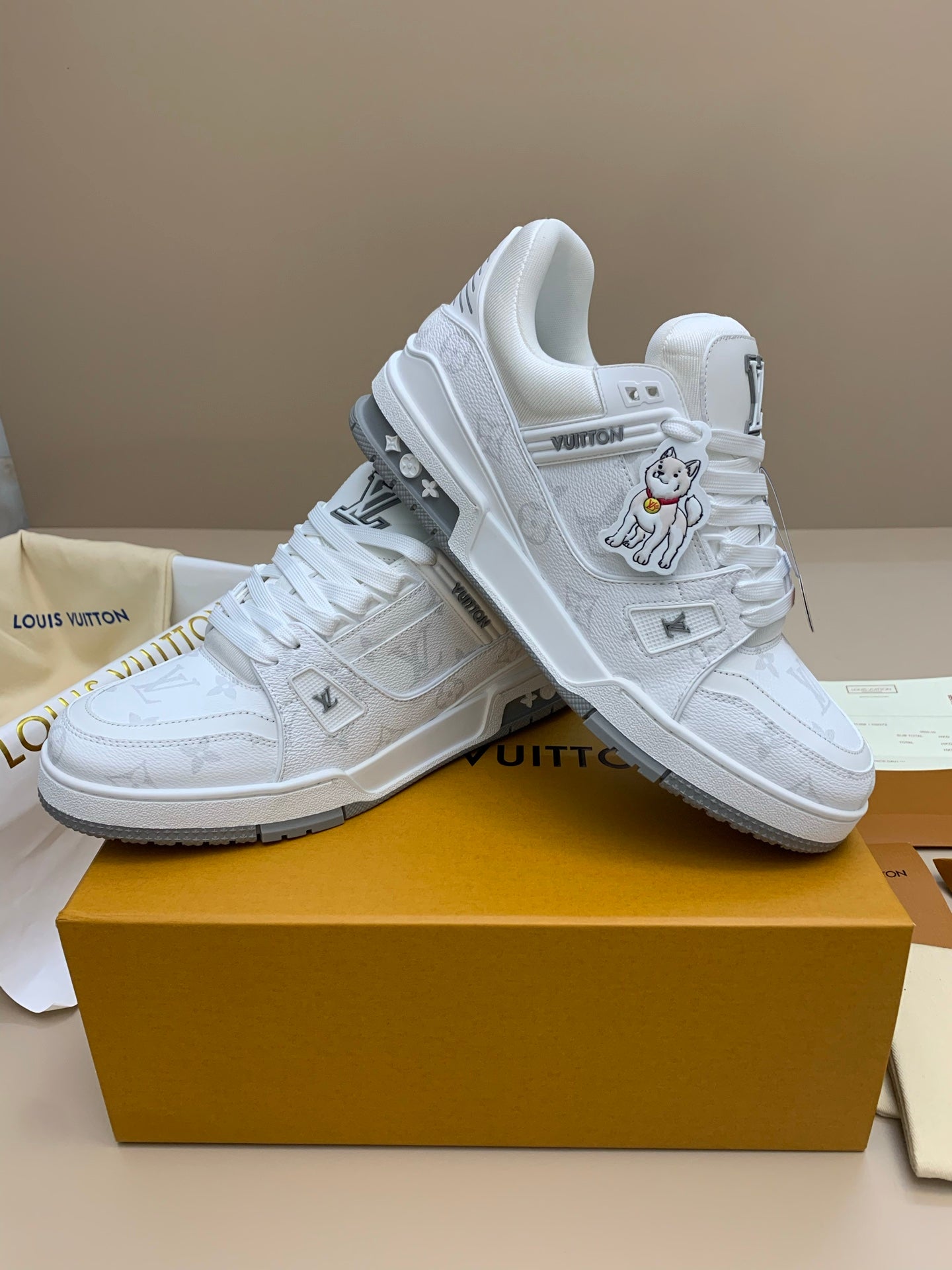 White and Gray Casual Sneakers with Patterned Upper