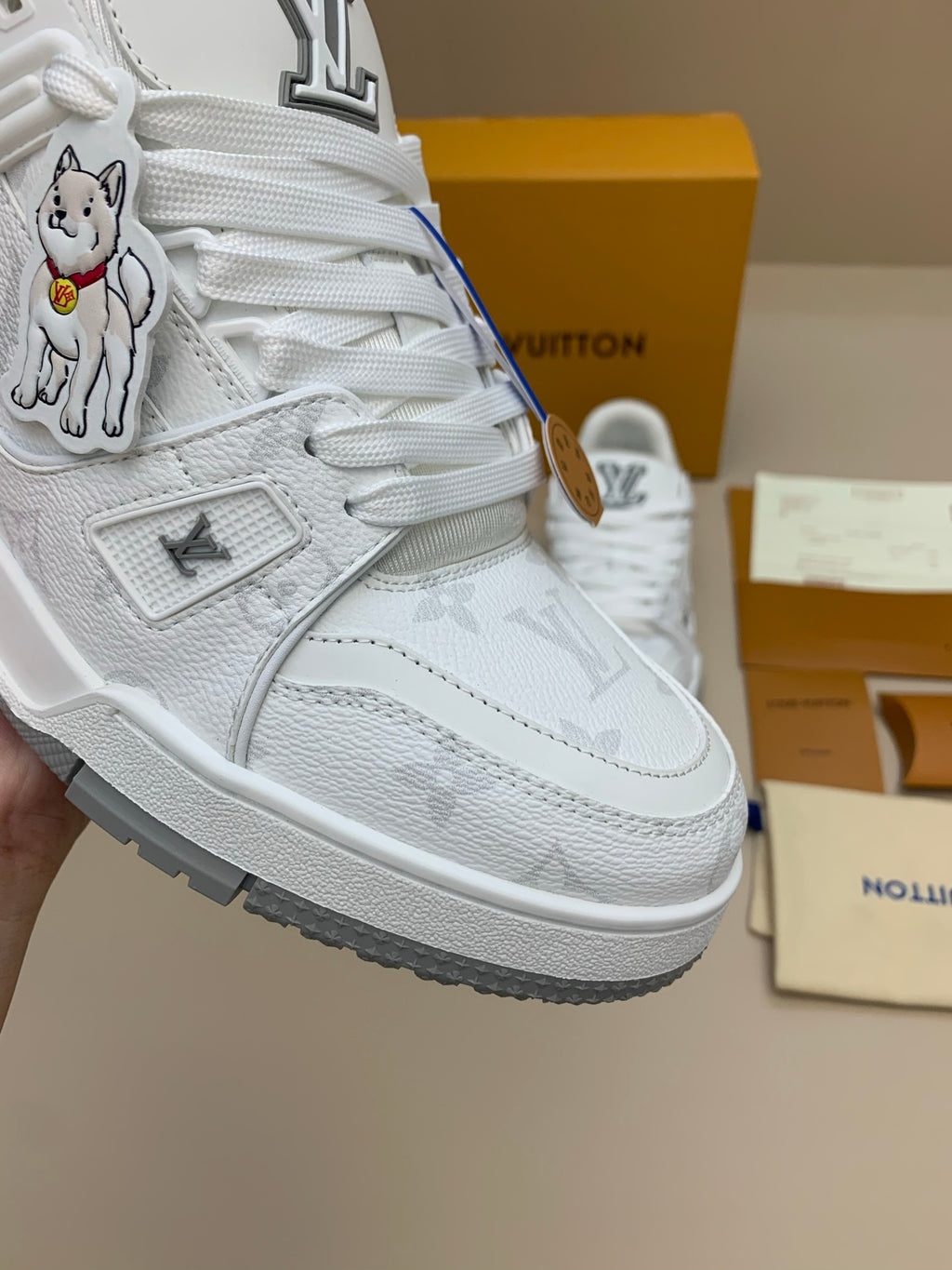 White and Gray Casual Sneakers with Patterned Upper