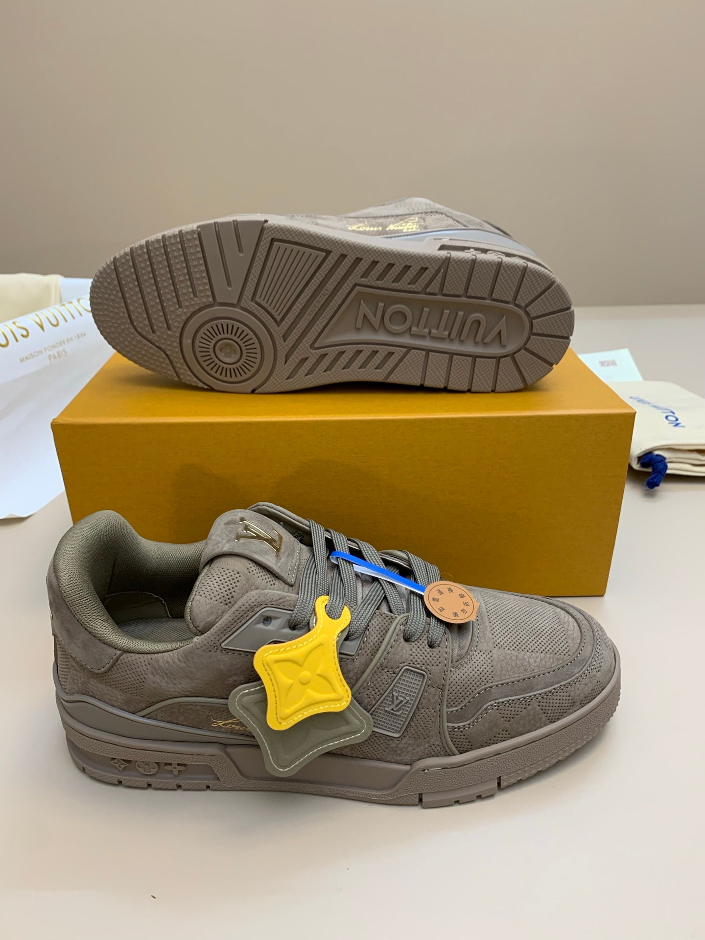 Gray Suede and Mesh Lace-Up Sneakers with Patterned Panels