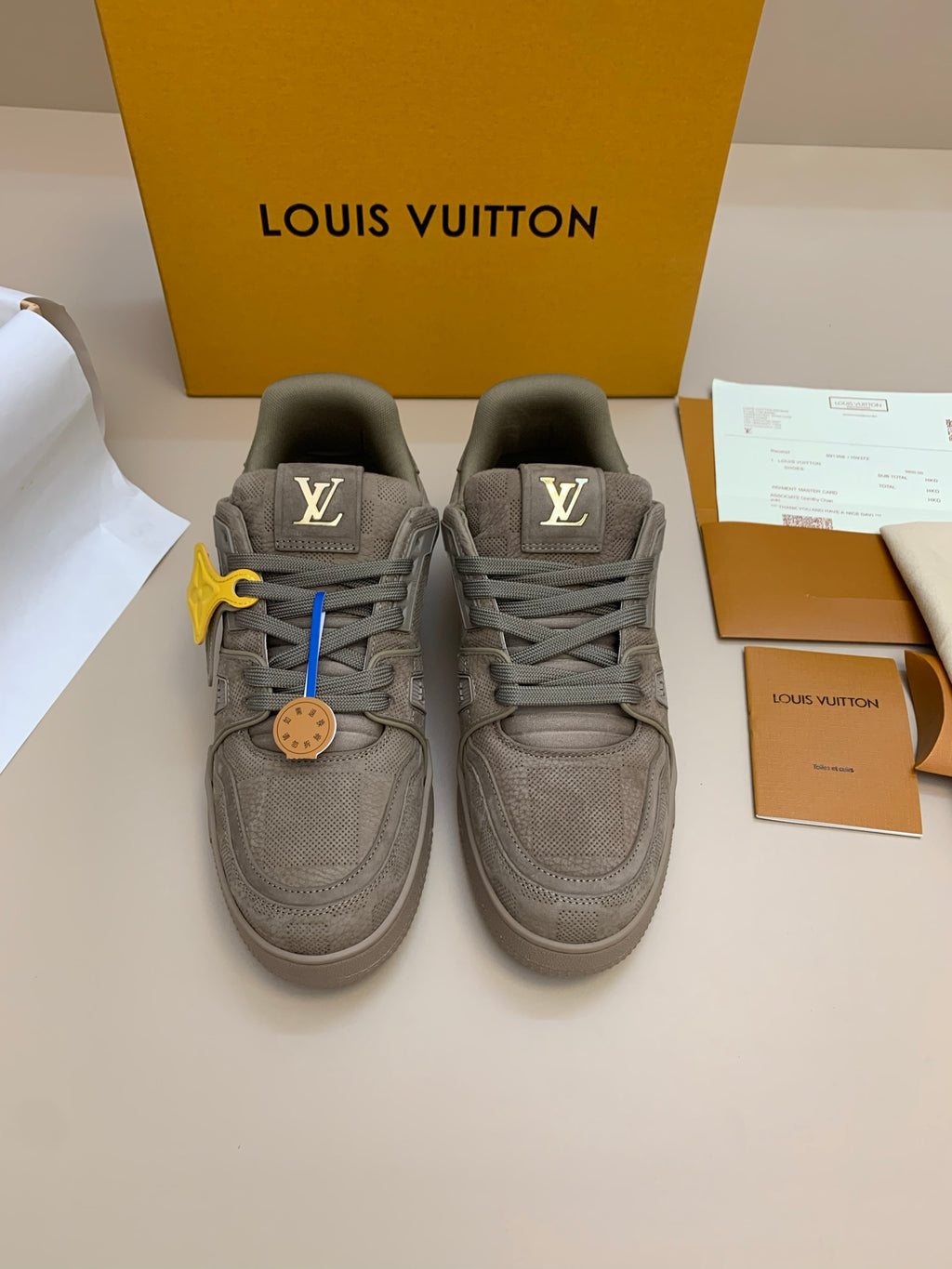 Gray Suede and Mesh Lace-Up Sneakers with Patterned Panels