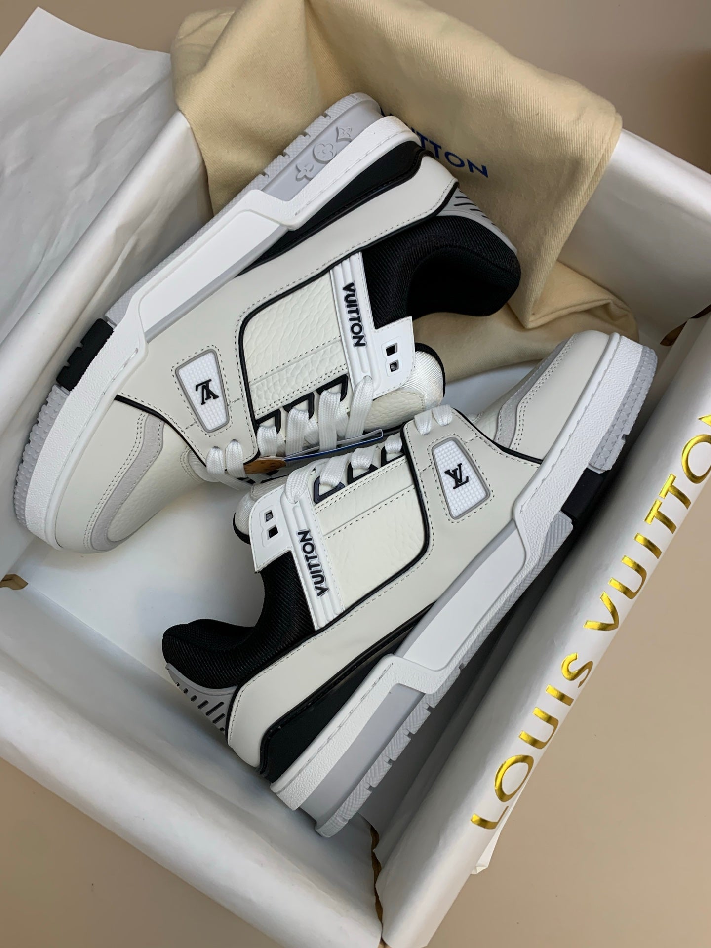 White Leather Sneakers with Black Accents