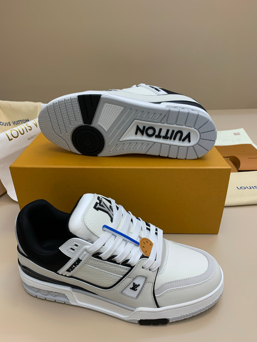White Leather Sneakers with Black Accents
