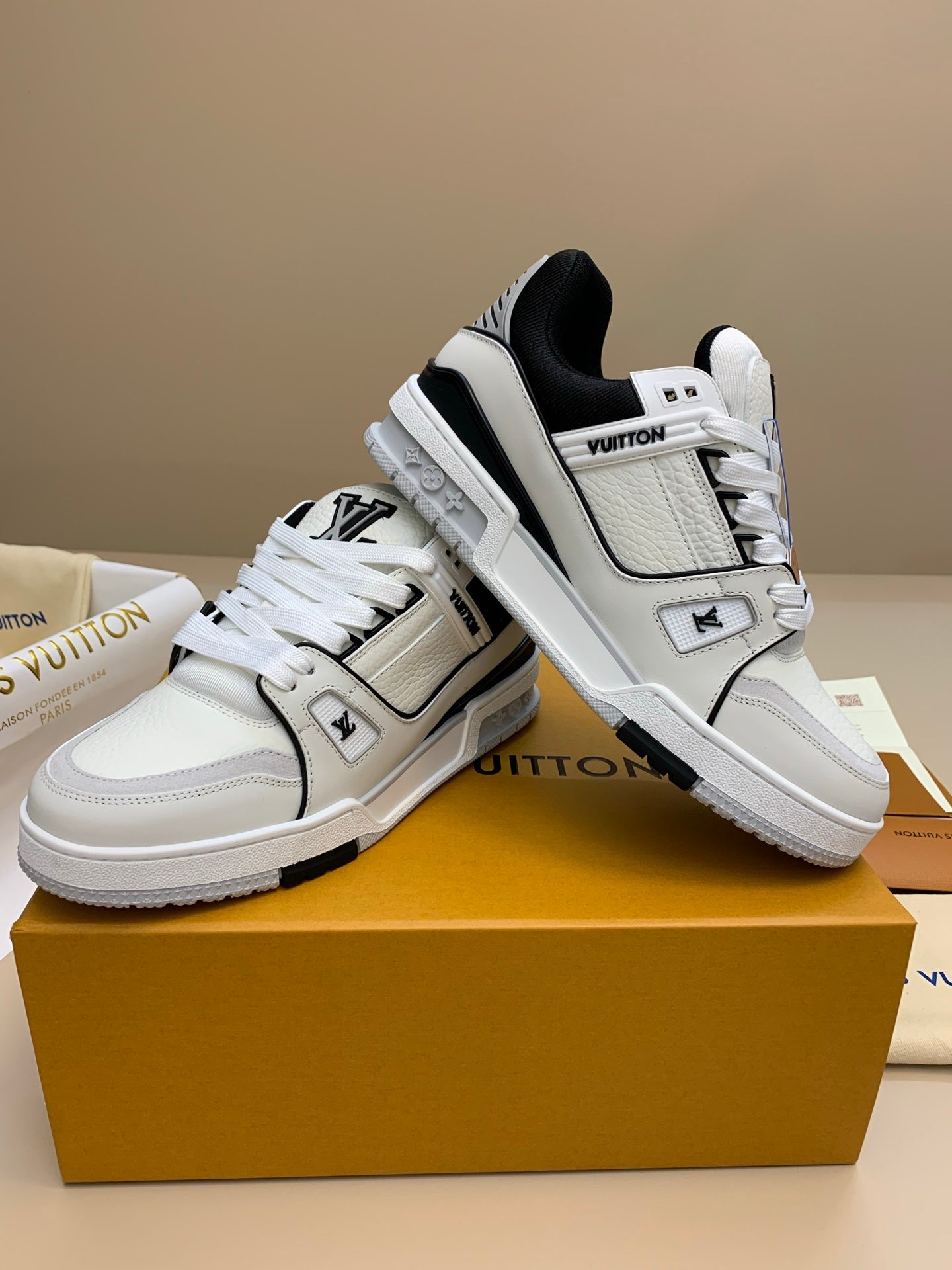 White Leather Sneakers with Black Accents
