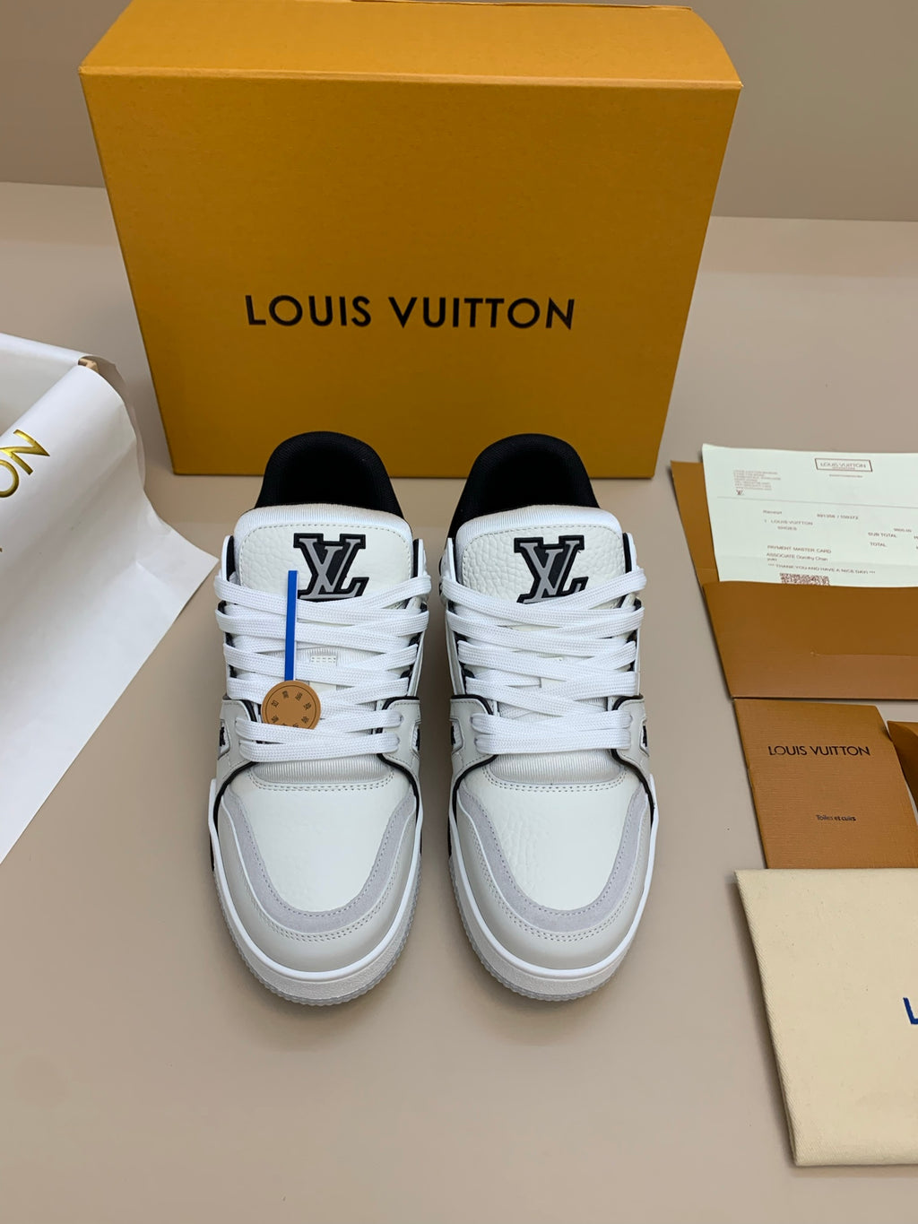 White Leather Sneakers with Black Accents