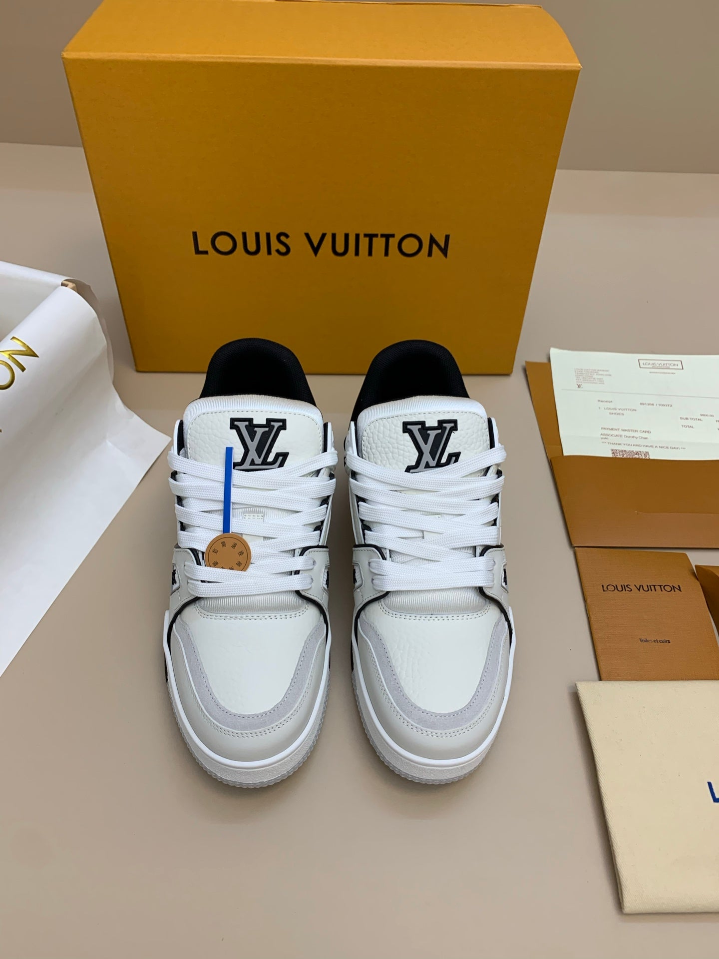 White Leather Sneakers with Black Accents