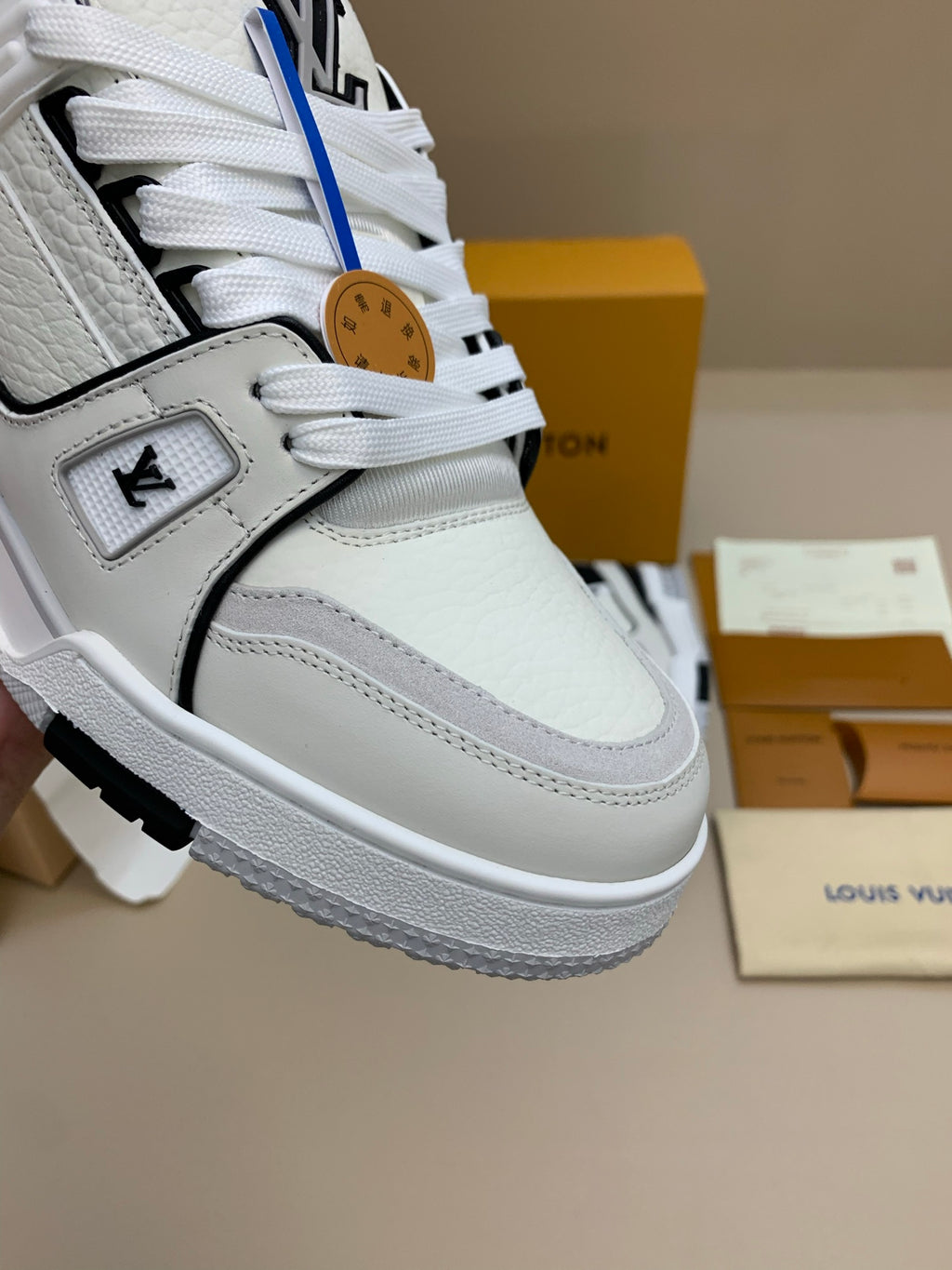 White Leather Sneakers with Black Accents