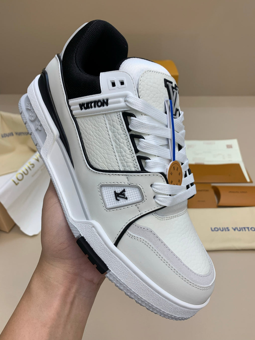 White Leather Sneakers with Black Accents