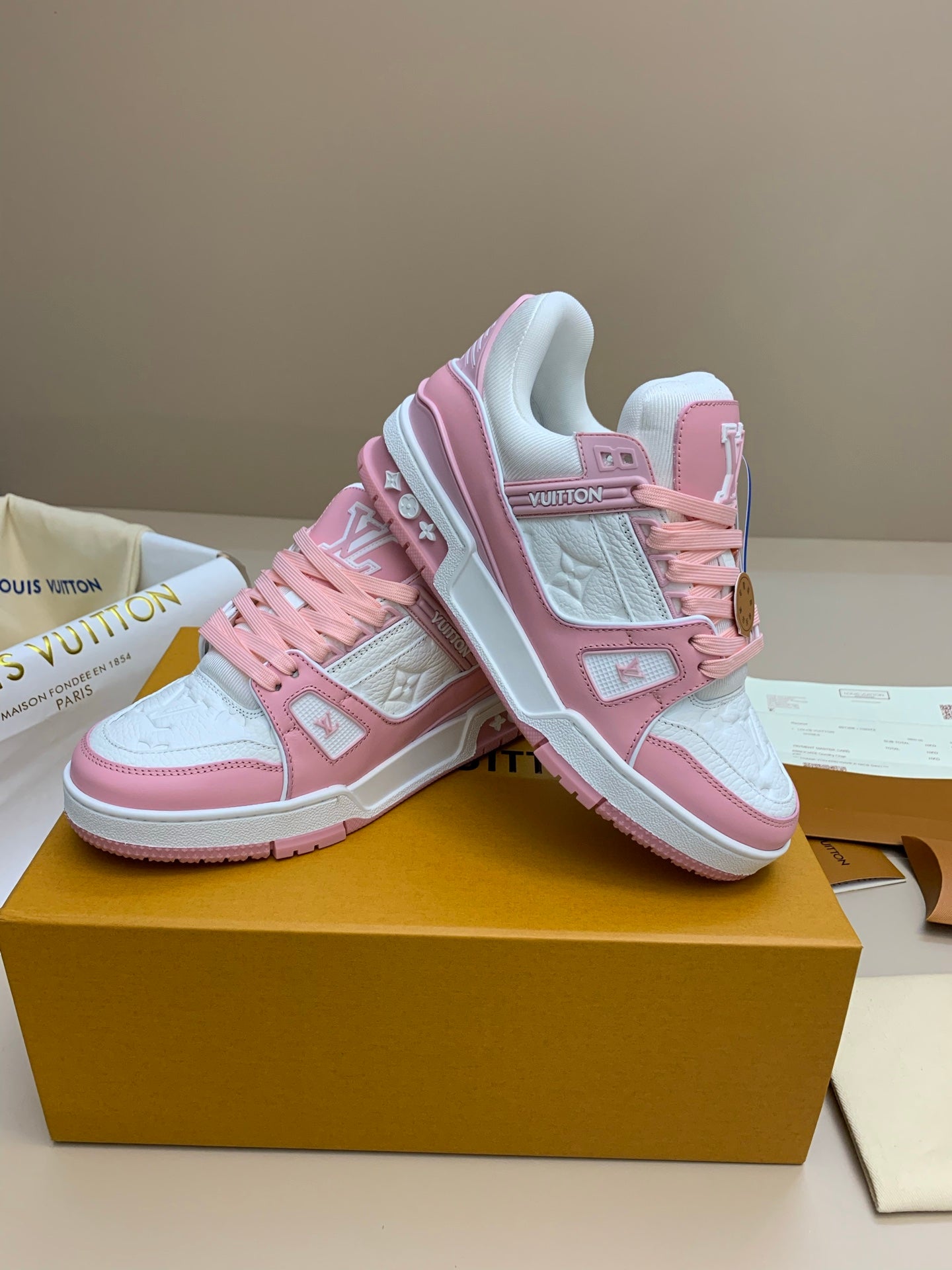 White and Pink Casual Sneakers with Side Strap