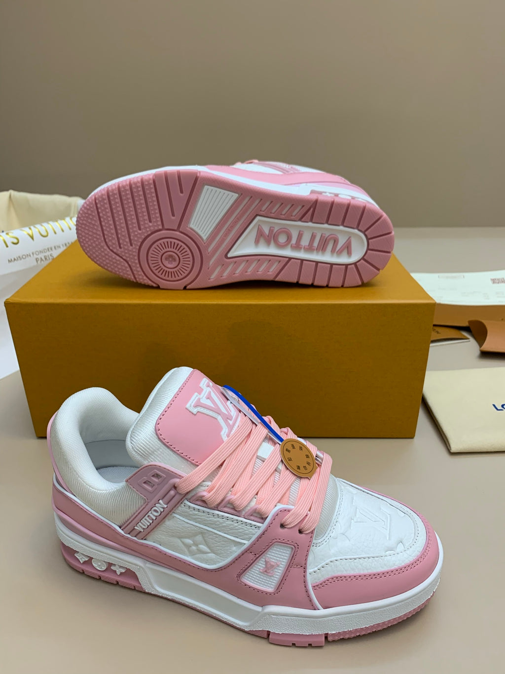 White and Pink Casual Sneakers with Side Strap