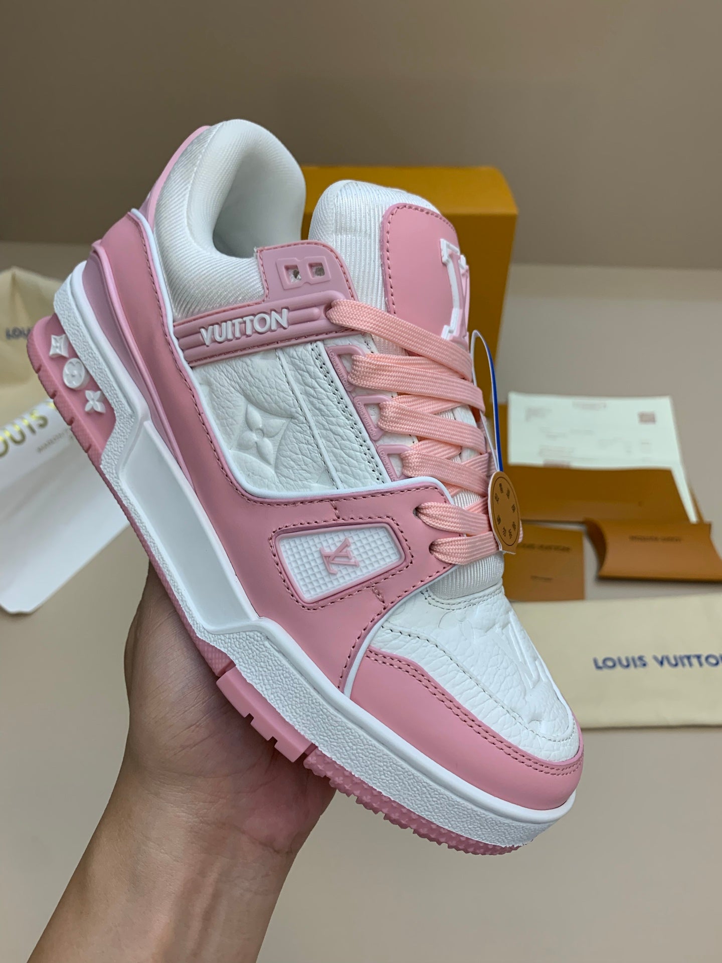 White and Pink Casual Sneakers with Side Strap