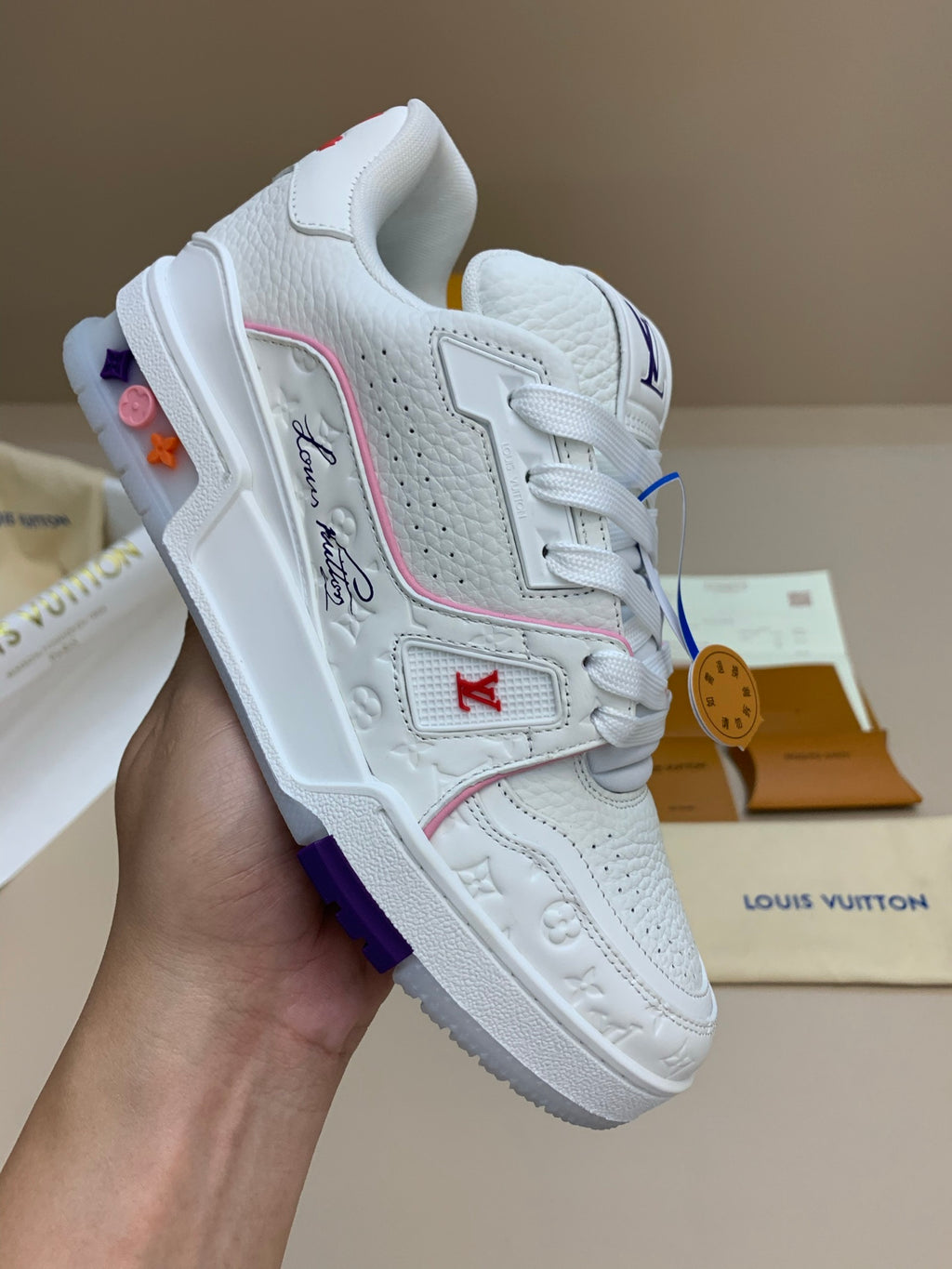 White Casual Sneakers with Colorful Sole