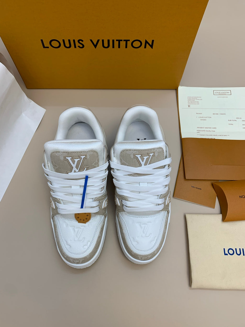 White and Beige Casual Sneakers with Thick Sole