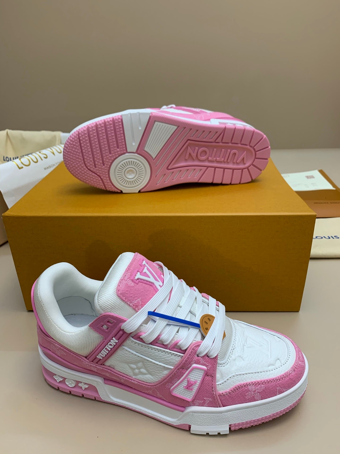 White and Pink Casual Sneakers with Patterned Upper