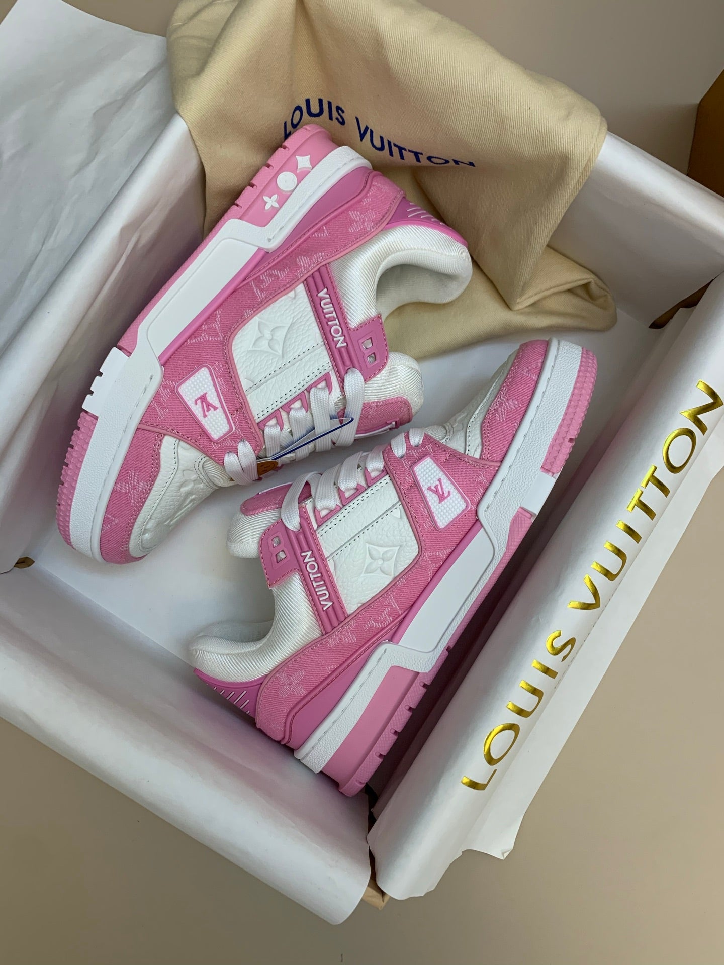 White and Pink Casual Sneakers with Patterned Upper