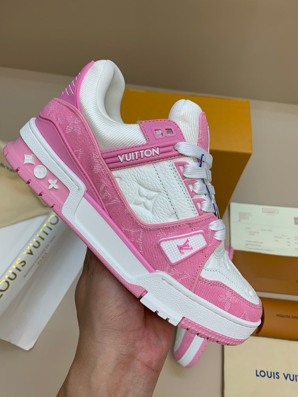 White and Pink Casual Sneakers with Patterned Upper