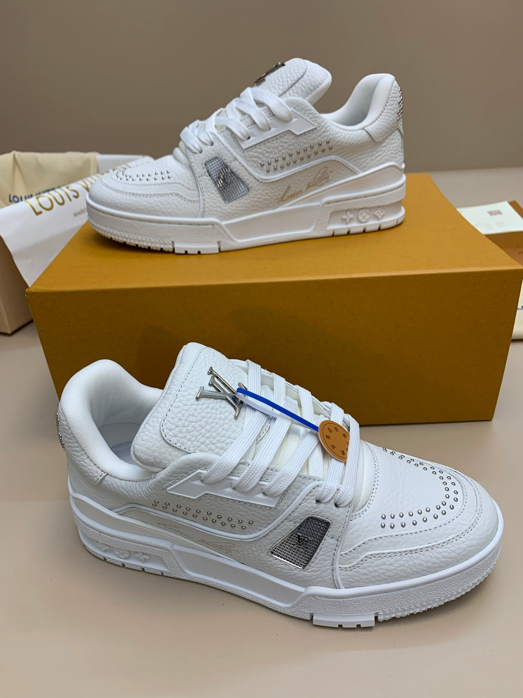 White Low-Top Sneakers with Silver Studs