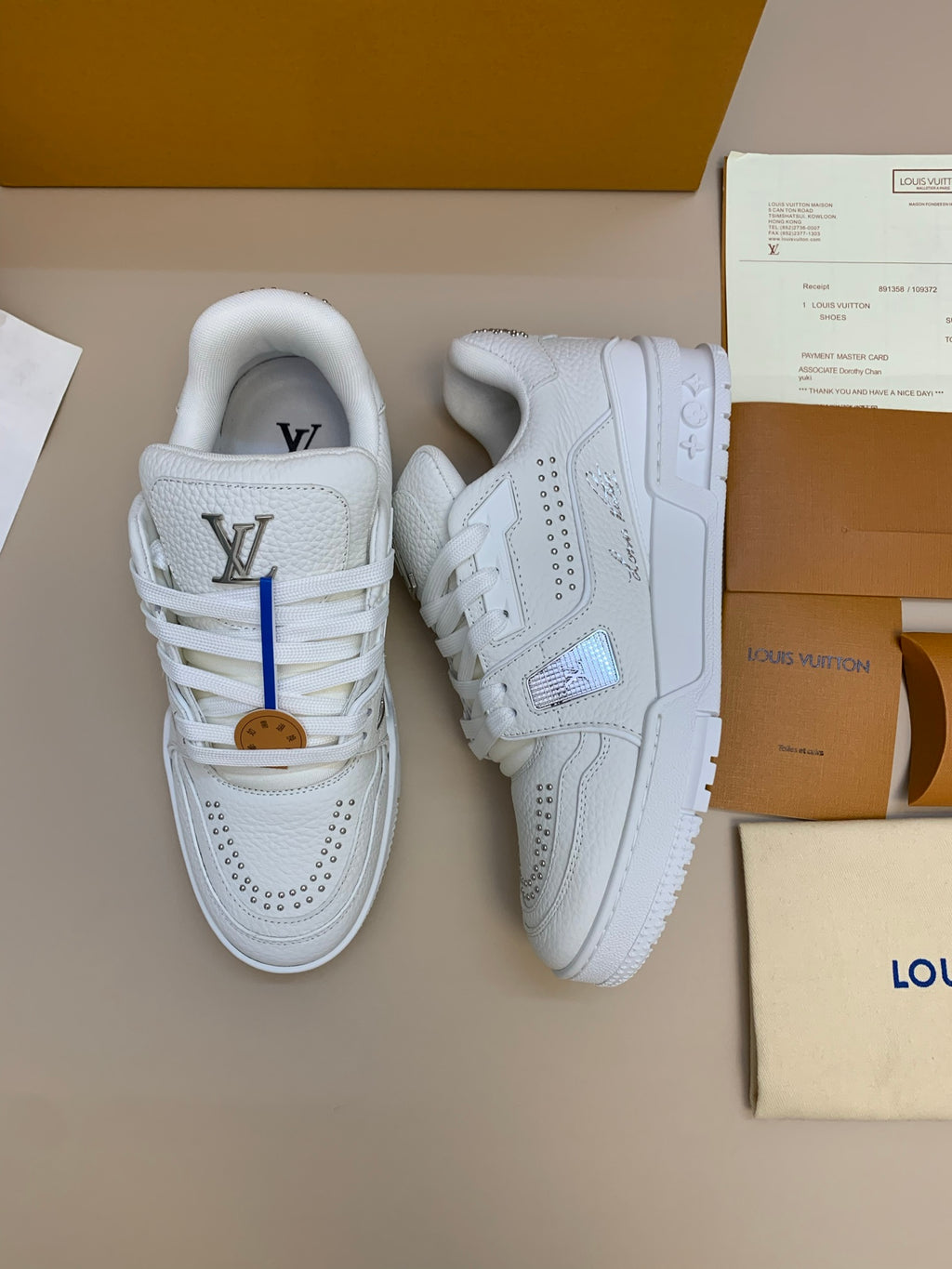 White Low-Top Sneakers with Silver Studs