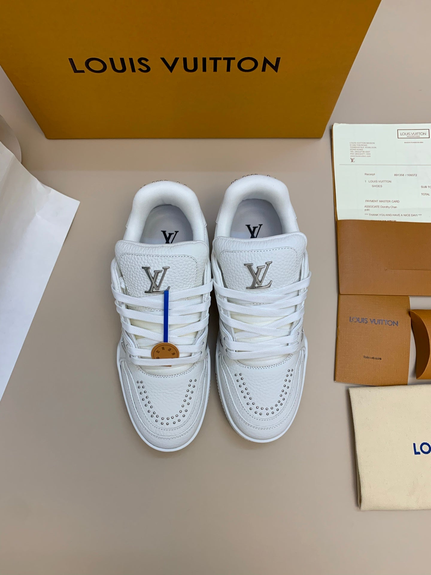 White Low-Top Sneakers with Silver Studs