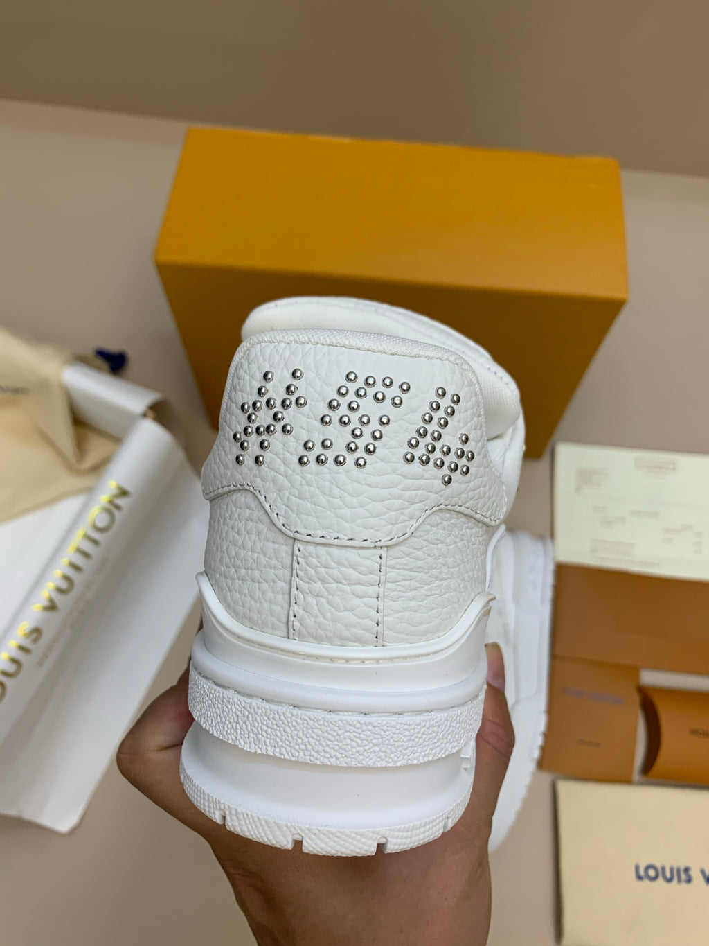White Low-Top Sneakers with Silver Studs