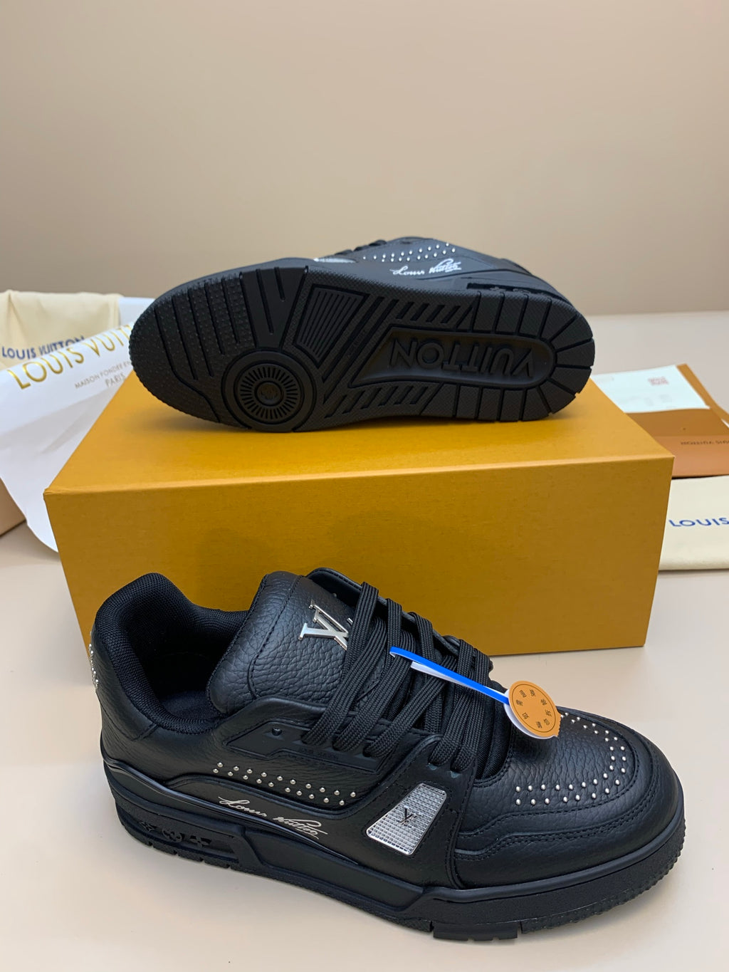 Black Leather Sneakers with Studded Detailing