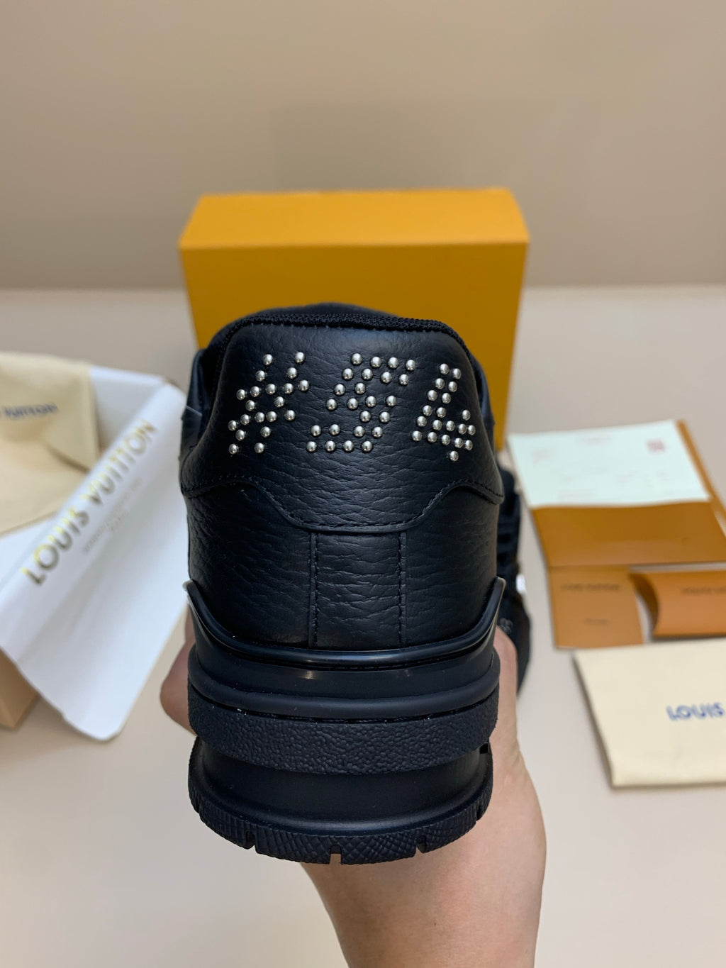 Black Leather Sneakers with Studded Detailing