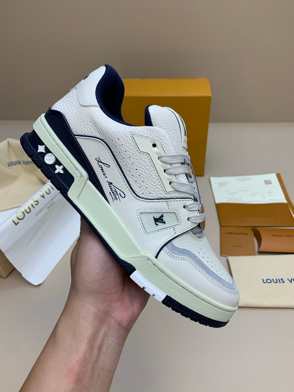 White Low-Top Sneakers with Perforated Toe Cap