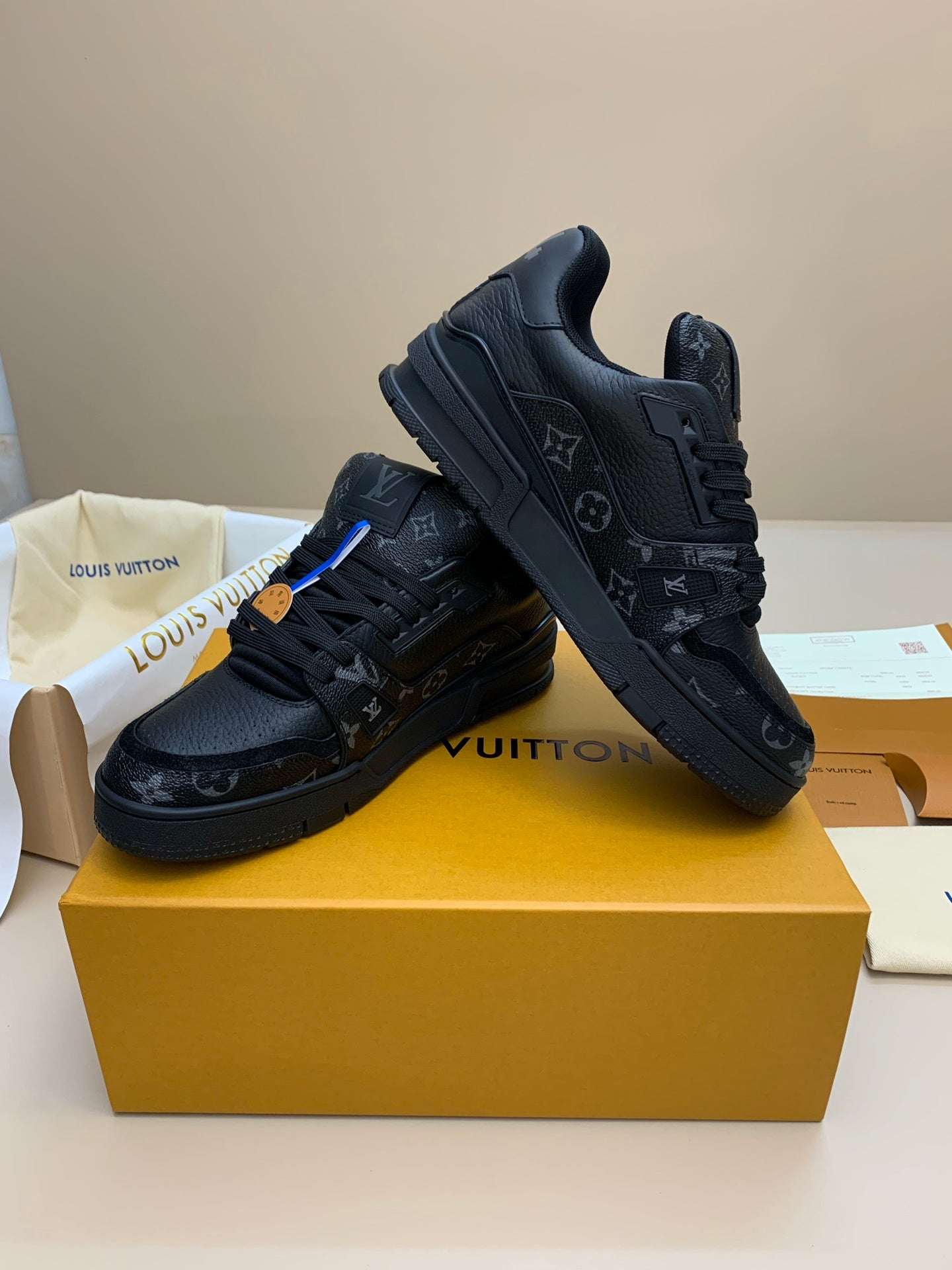 Black Patterned Low-Top Sneakers with Thick Sole