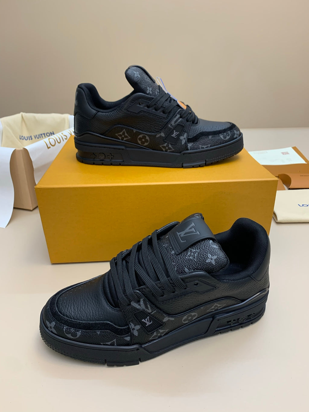 Black Patterned Low-Top Sneakers with Thick Sole