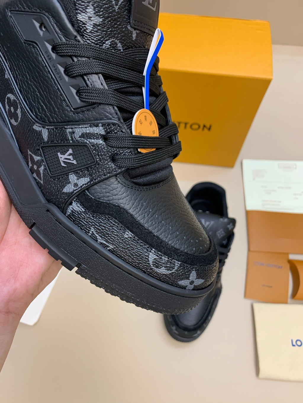 Black Patterned Low-Top Sneakers with Thick Sole