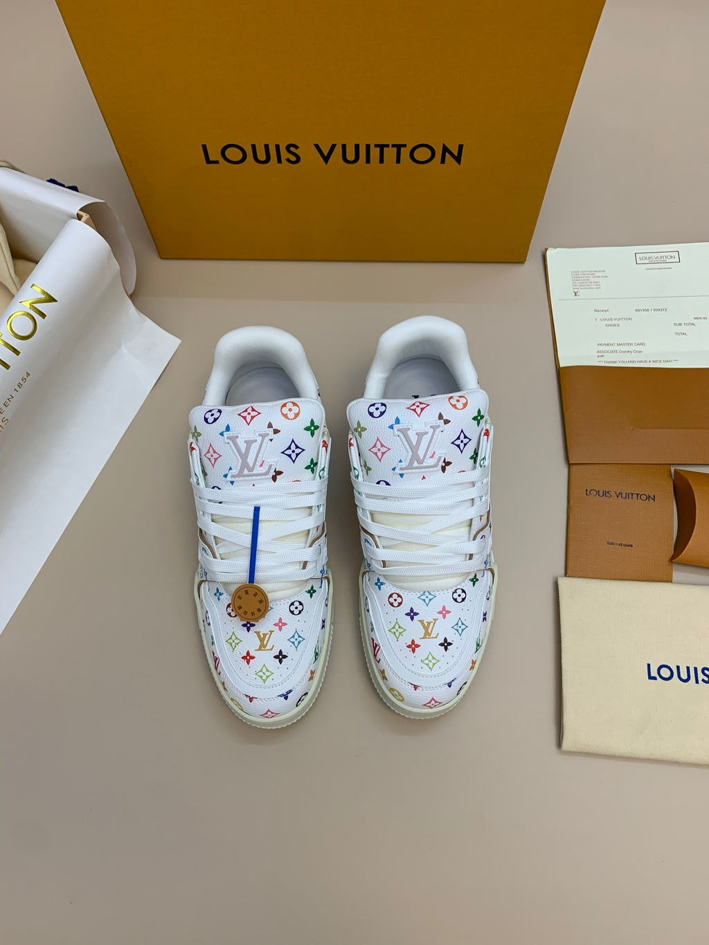 White Multicolor Patterned Sneakers with Thick Sole