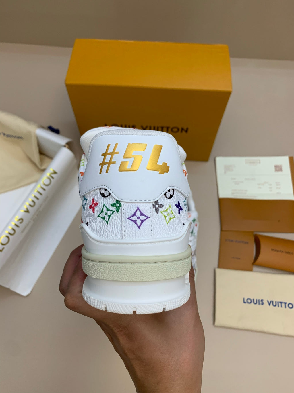 White Multicolor Patterned Sneakers with Thick Sole
