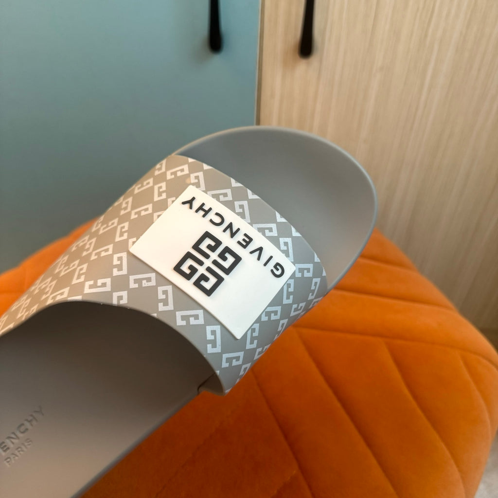 Gray Slide-On Slippers with Patterned Strap - Back view