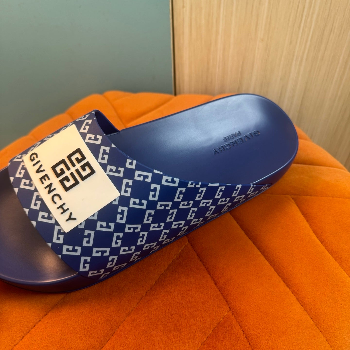 Blue Slide Slippers with Patterned Strap - Outsole view
